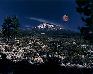 Mount Shasta and Moon